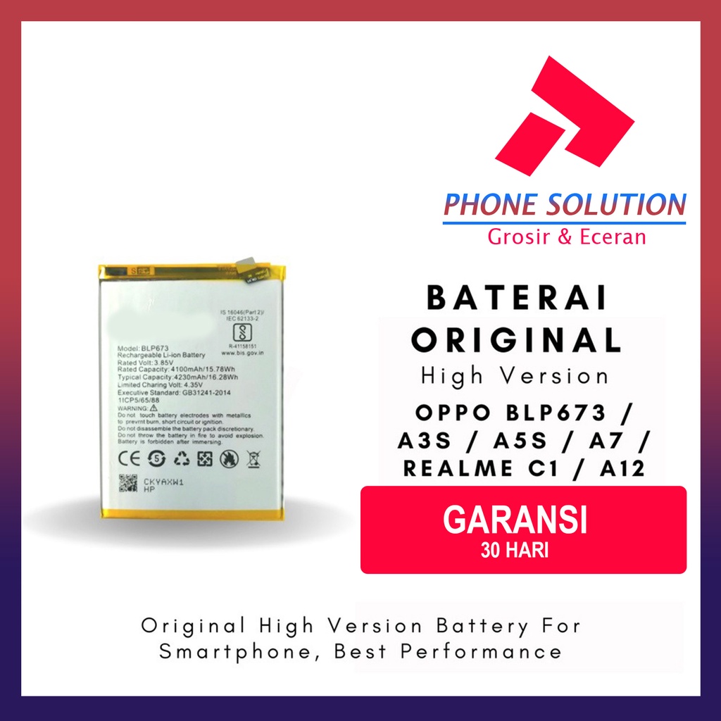 Jual Baterai Oppo A3S / Baterai Blp673 High Version - Compatible Dengan
