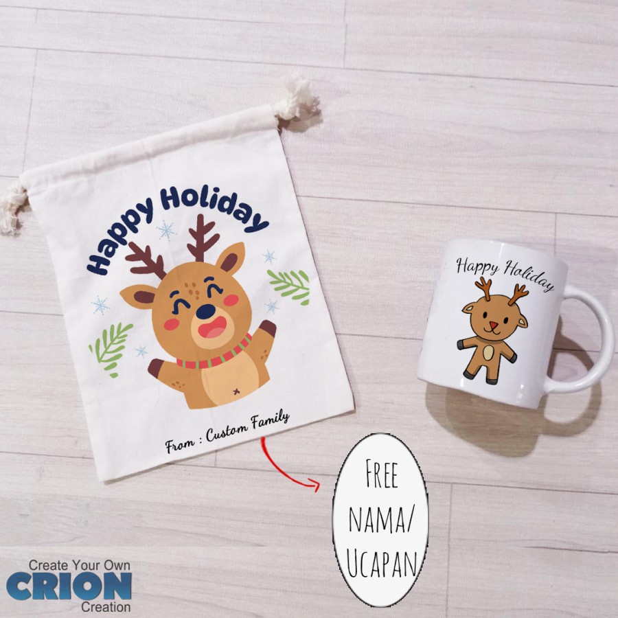 Mug Hampers Natal Christmas Pouch serut Bisa Custom tulisan by crion