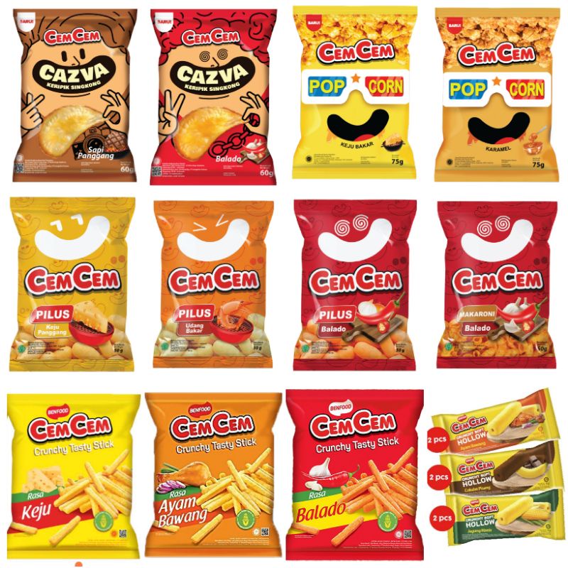 Jual CEM-CEM Aneka Cemilan Pilus Makaroni Cazva Pop Corn stick hollow ...
