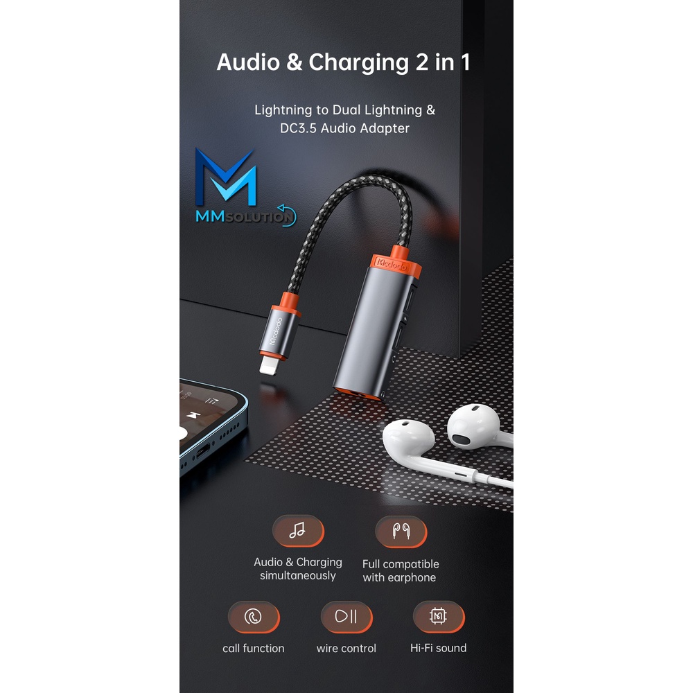 MCDODO CA-0950 Converter Splitter IPHONE + Jack 3.5MM + Dual Lightning