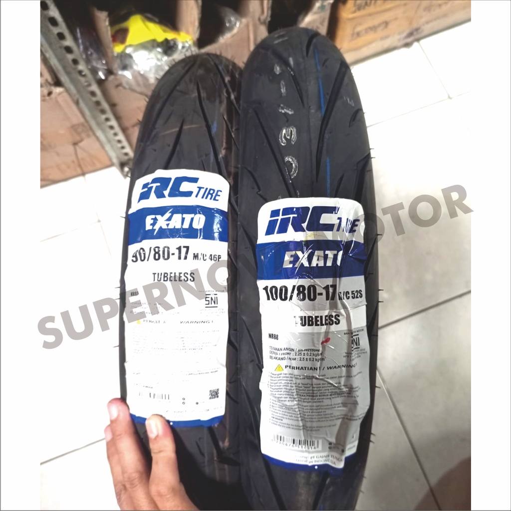 BAN LUAR IRC EXATO 90/80-17 100/80-17 110/70-17 TUBELESS RING 17 BAN LUAR MOTOR TUBELESS RING 17 IRC