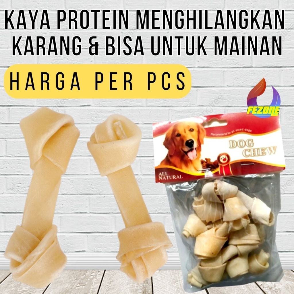 PER PCS Snack Gigitan Bentuk Tulang Knotted Bone WHITE &amp; NATURAL JUAL PER PCS FEZONE