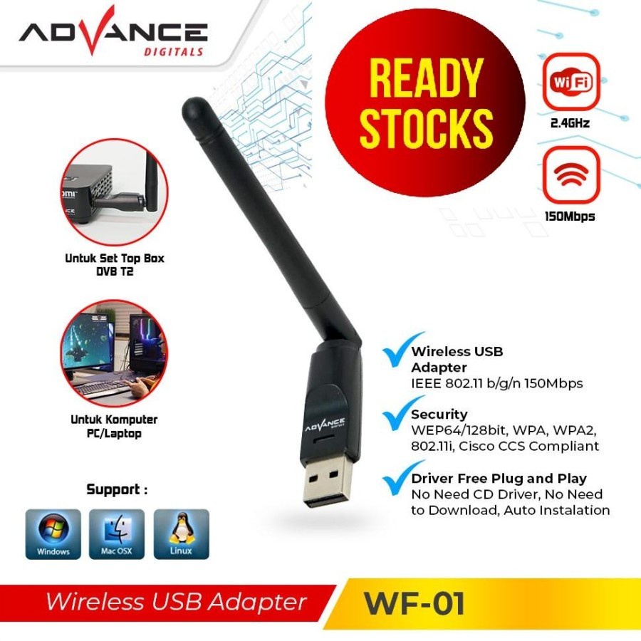 USB Dongle Wifi Wireless Adapter Receiver Advance WF-01 Support STB