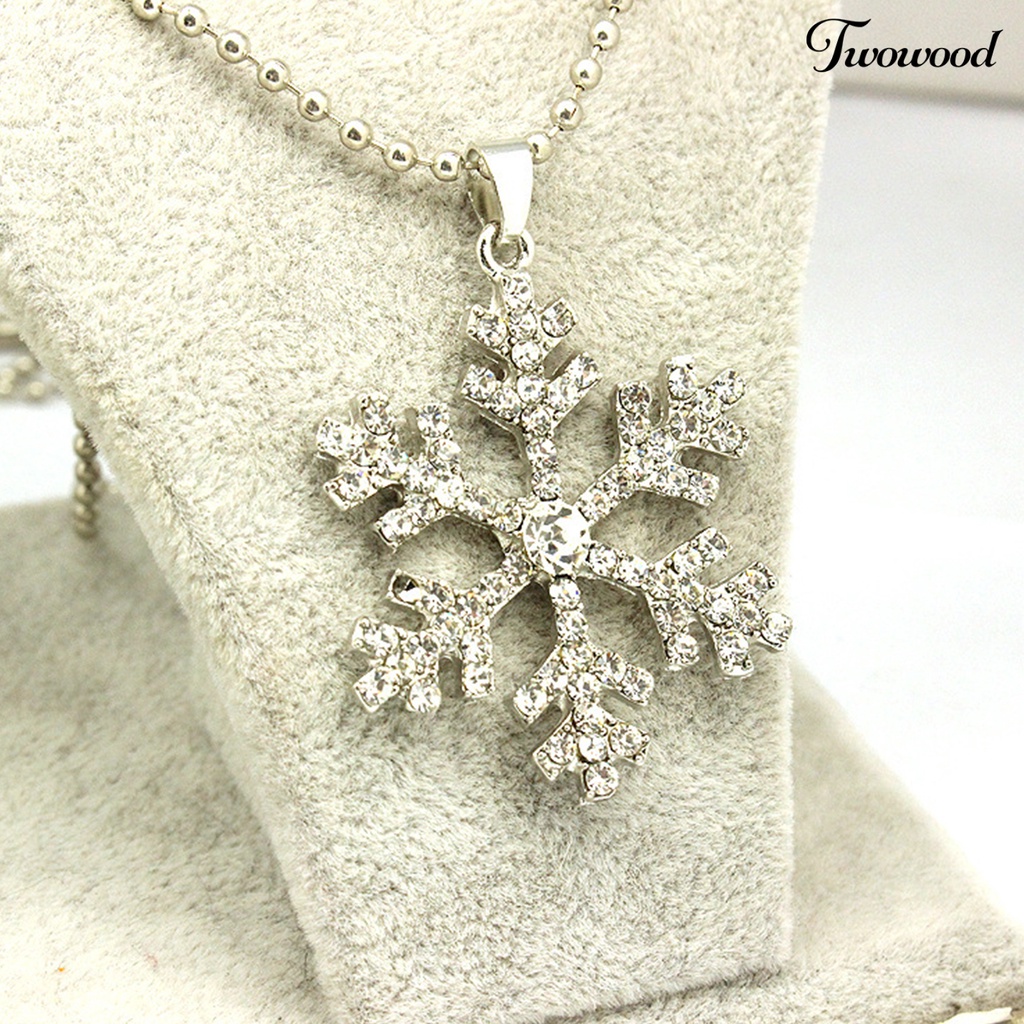 Kalung Liontin Snowflake Biru Putih Bahan Alloy Aksen Berlian Imitasi Untuk Wanita