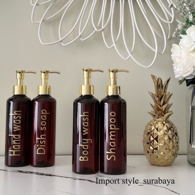 botol COKLAT 250ml GOLD NATURAL . luxury aesthetic bottle refill tempat sabun cair pump estetik mewah elegant