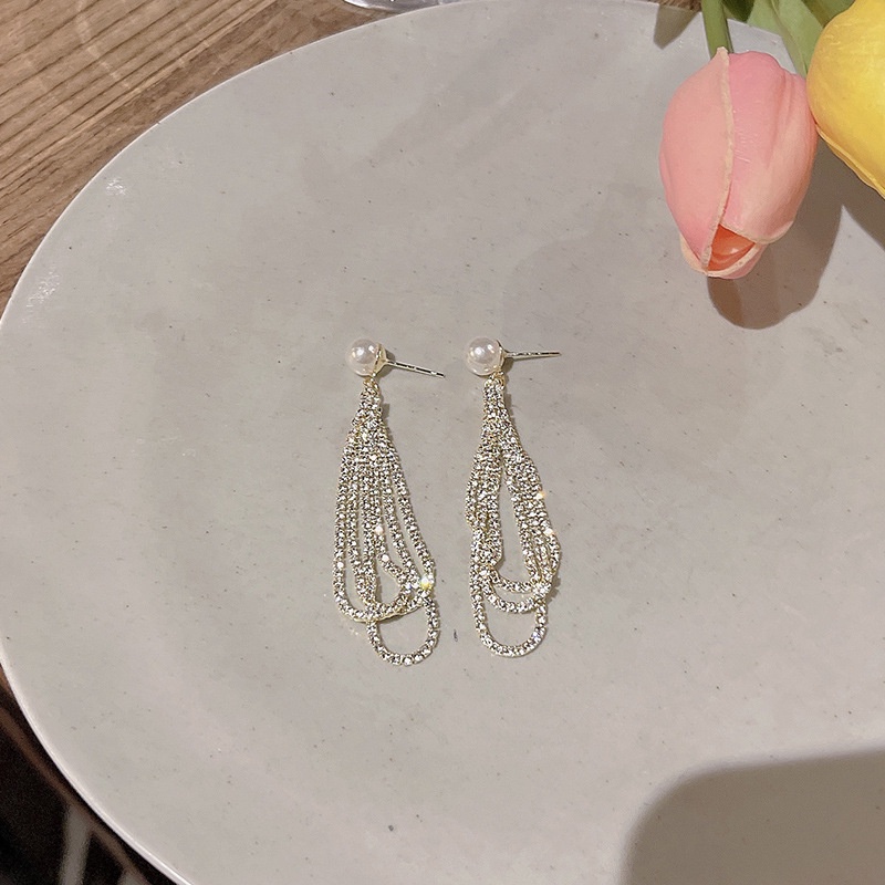 Anting Gantung Panjang Model Tetesan Air Dengan Mutiara Bahan Silver 925 Untuk Wanita