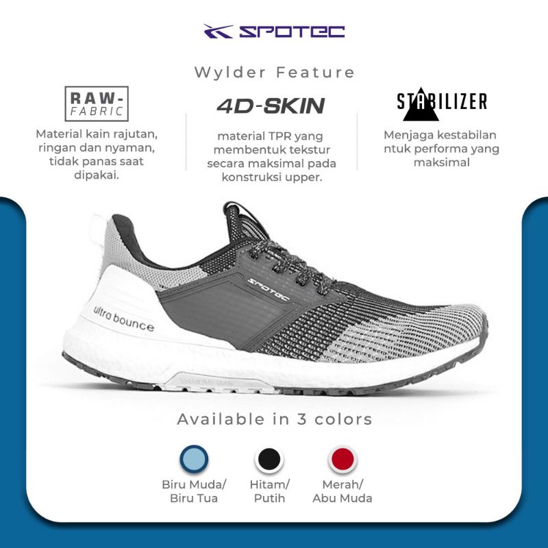 Spotec Sepatu lari Running Shoes Wylder Hitam-Putih Original