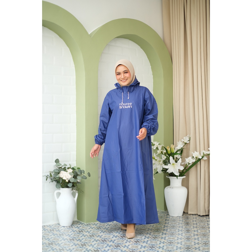 Nauree - Jas Hujan Noren Muslimah dewasa | Gamis anti rembes | Wanita Shar'i / Syari | hijaber aman dengan bahan pvc 025 yg fleksible serta waterproof Full Seal hot press disetiap sambungan jahitan | bisa COD mudah dibawa simpel saat berkendara aman