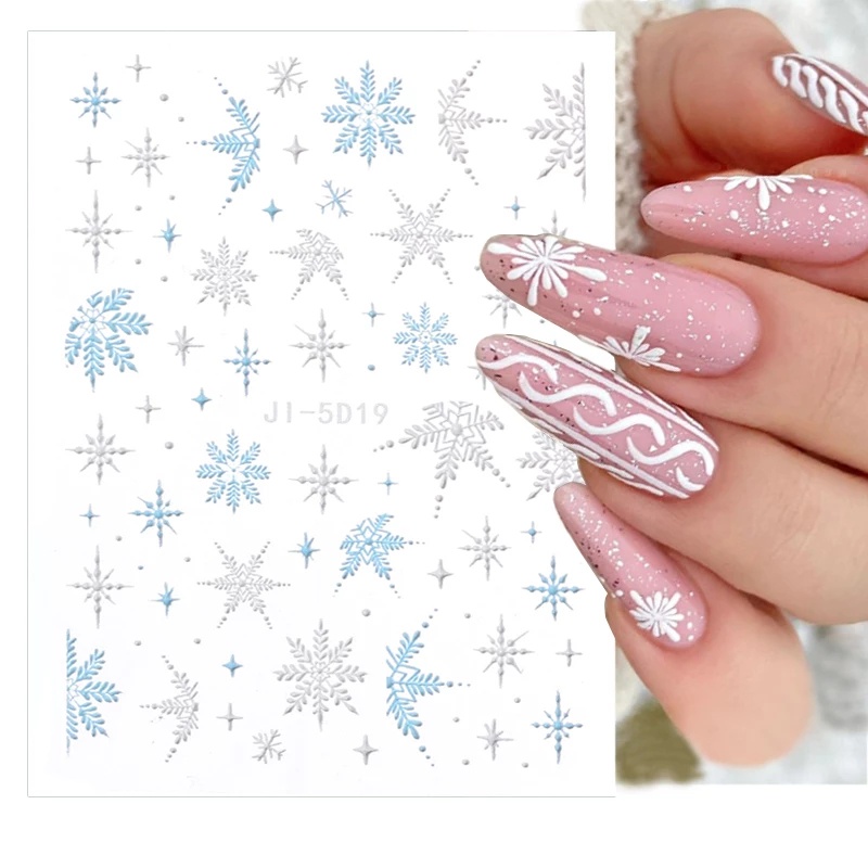 Stiker Kuku Motif Kartun Beruang Snowflakes 5D Bahan Akrilik Untuk Dekorasi Nail Art