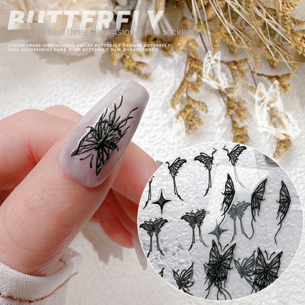 AUGUSTINA Agustina Stiker Kuku Kupu-Kupu Wanita Ins Gaya Perekat Diri Sayap Kupu-Kupu Berongga Butterfly Nail Art Dekorasi