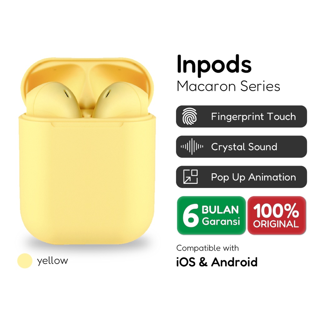 Official Inpods 12 Yellow Headset Bluetooth TWS IOS &amp; Android