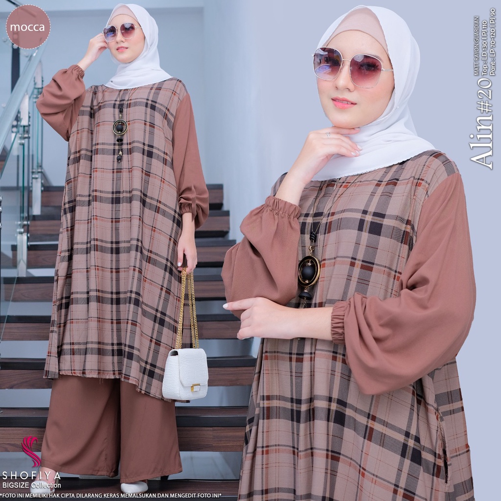alin#20 set stelan setelan 1set pakaian baju tunik tunic blouse bluse kulot besar jumbo over big siz