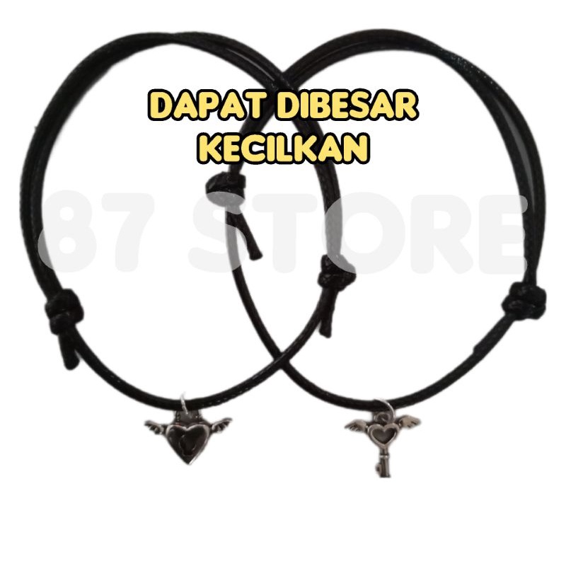 2 PC Gelang Couple Hitam Tali Korea - Gelang Pasangan Kunci Gembok