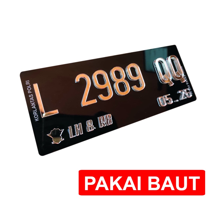 Plat Motor Crome Akrilik Baut Hitam Putih
