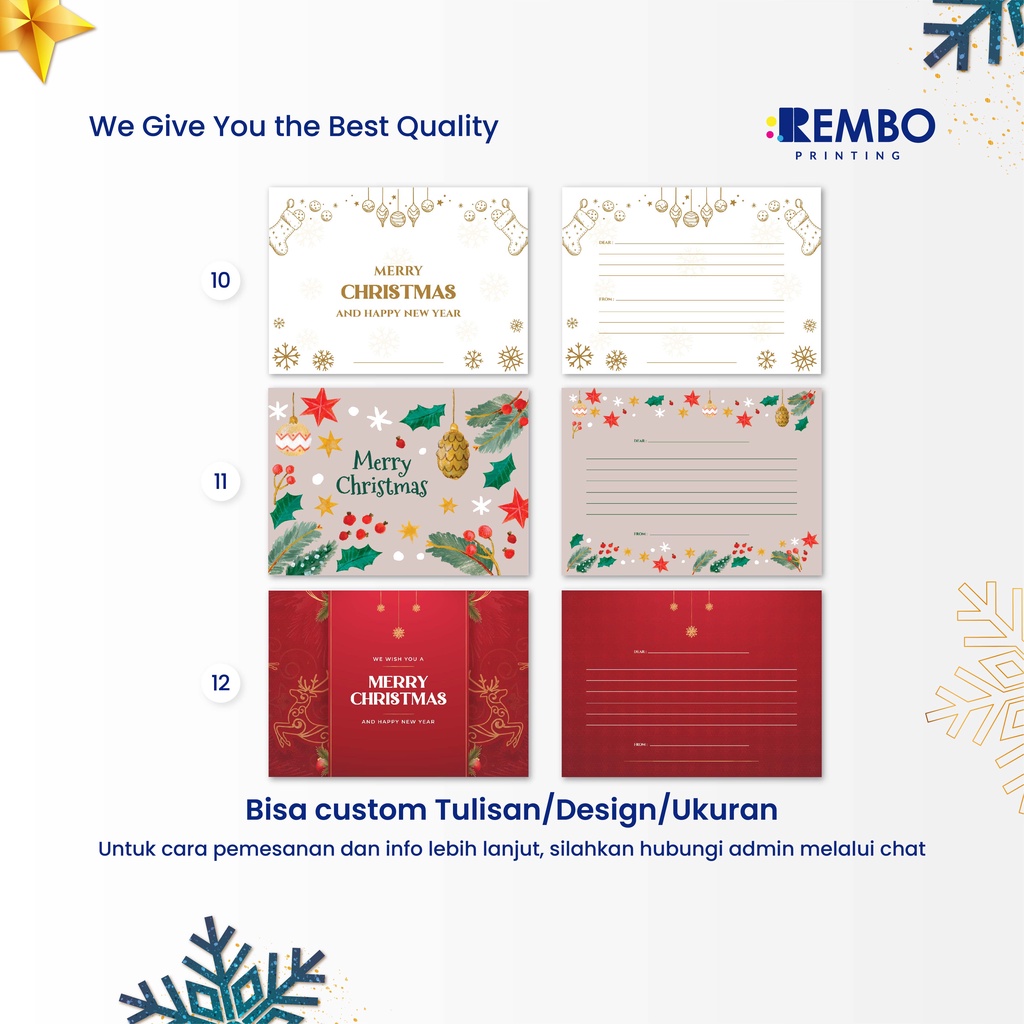 Kartu Ucapan/Thank You/Greetings Card 2 Sisi Landscape Spesial Natal Tahun Baru/Christmas/New Year Custom Cetak Print Murah