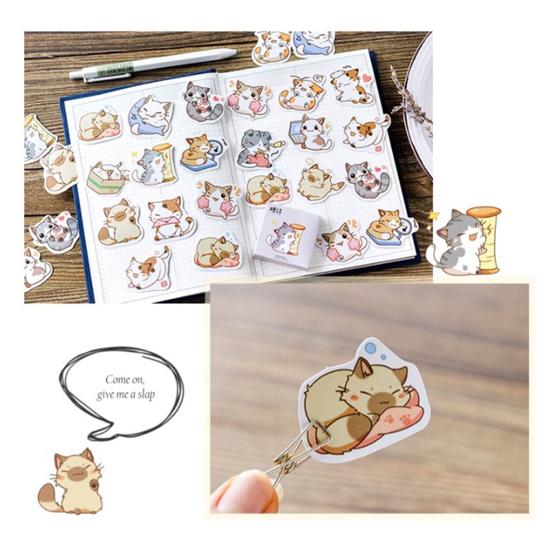 45pcs / Kotak Stiker Motif Kartun Kucing Lucu Untuk Dekorasi Diary / Scrapbook DIY