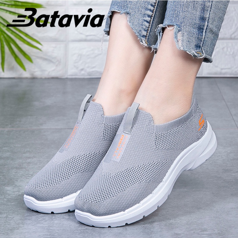 Batavia GROSIR sepatu pria dan wanita rajutan gaya yang sama tanpa tali sepatu sepatu olahraga pria dan wanita warna hitam sepatu olahraga pria dan wanita B25