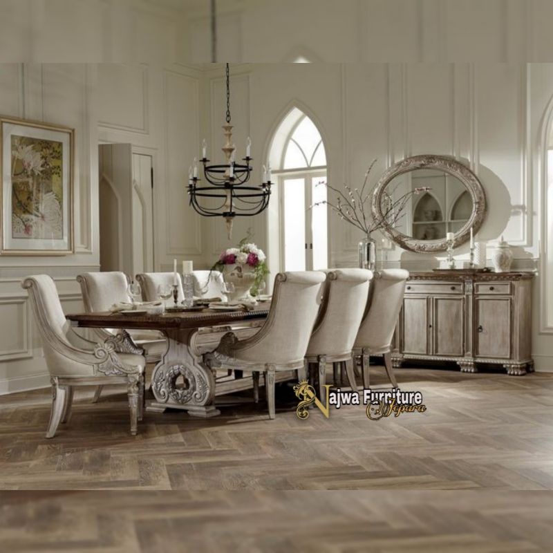 SET MEJA MAKAN MEWAH KURSI MAKAN VINTAGE 8 KURSI