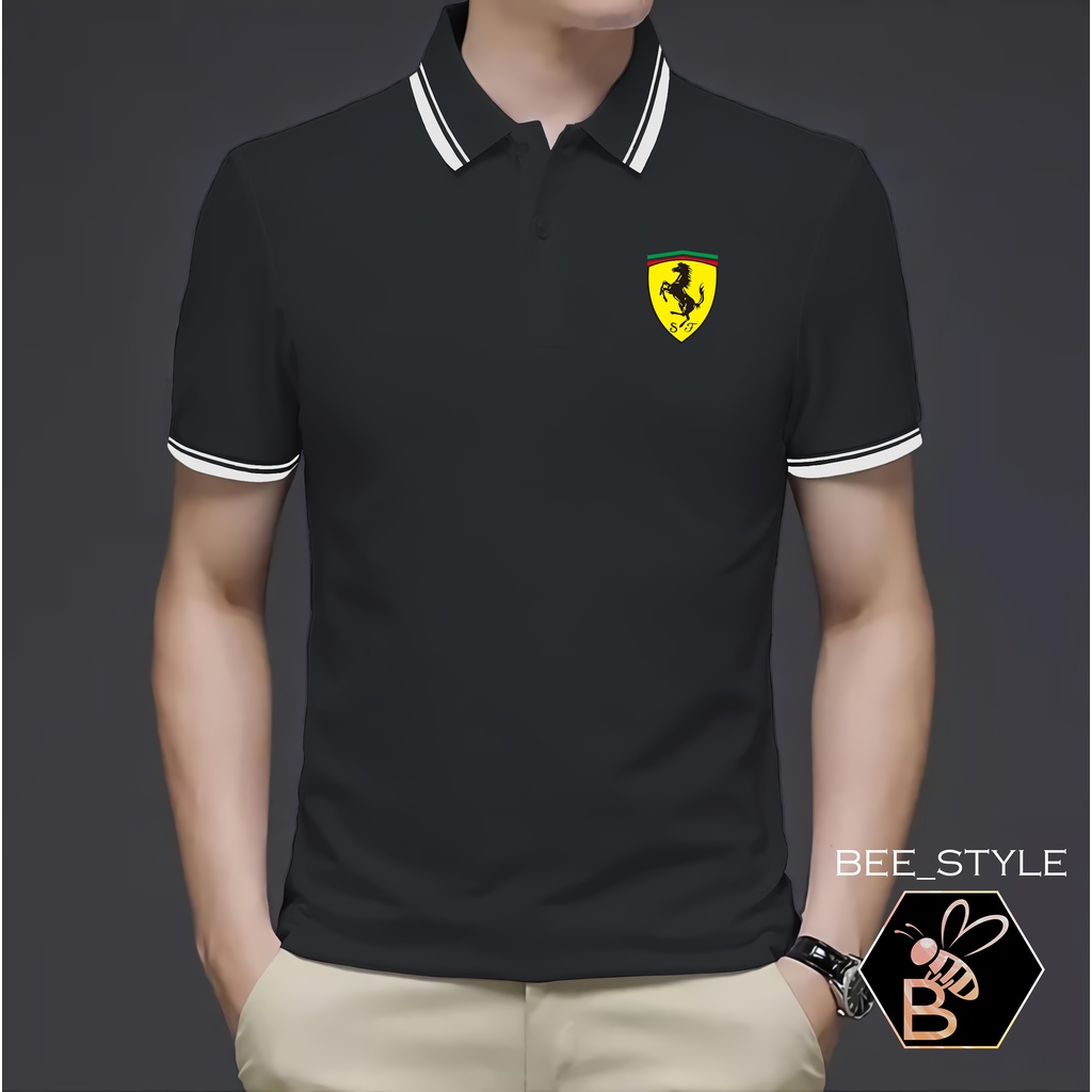 Kaos Kerah Pria Logo Ferrari Kuning / Kaos Polo List II Ferrari Kuning / Kaos Pria Polo Shirt