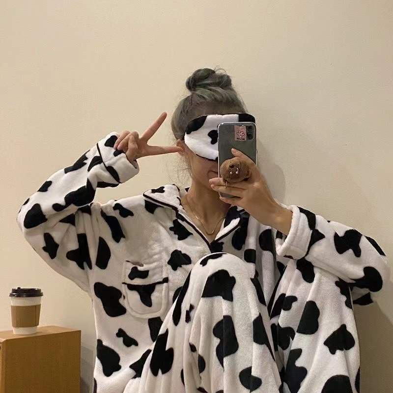 Suhao in Korea lucu sapi beludru karang pasangan piyama untuk pria dan wanita musim gugur dan musim dingin ditambah layanan rumah beludru dan flanel tebal