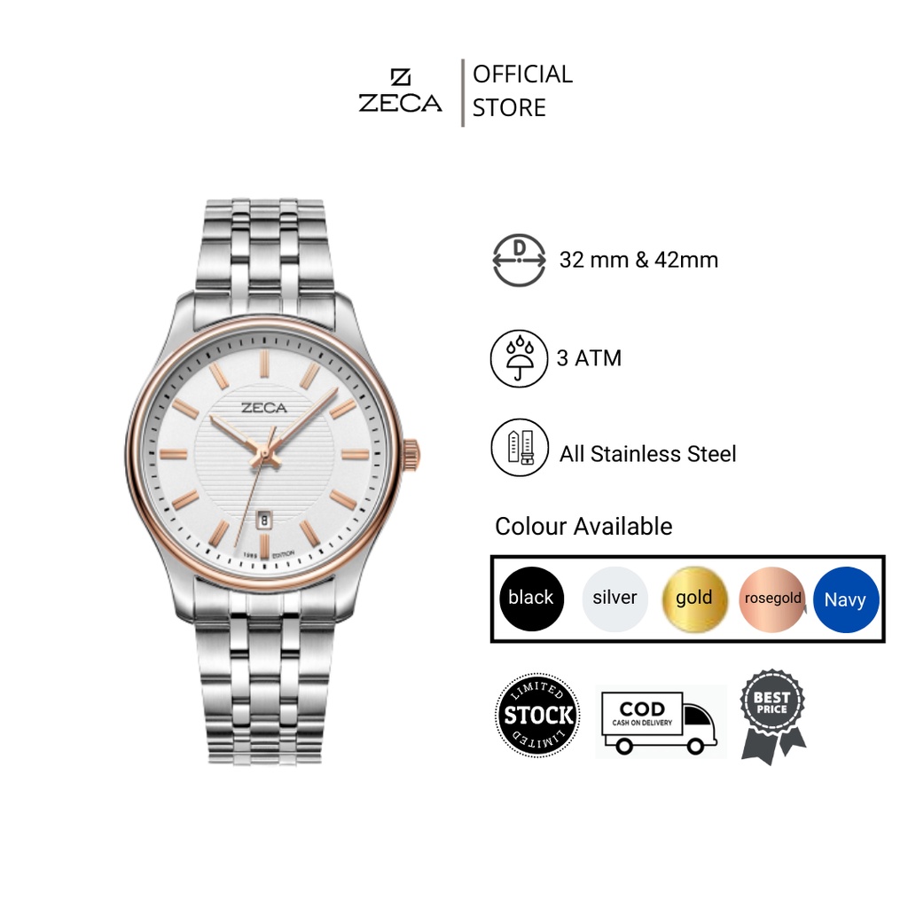 Zeca  Jam Tangan Couple Stainless Steel Analog Original Bergaransi Anti Air 3001 M/L series