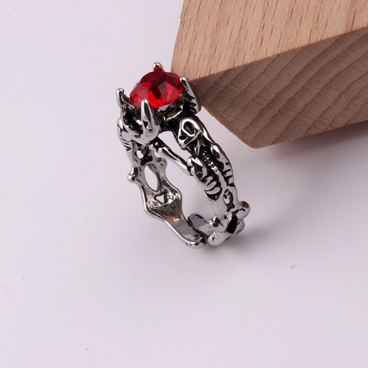 Cincin zircon Merah Bentuk Tengkorak Gaya Punk element