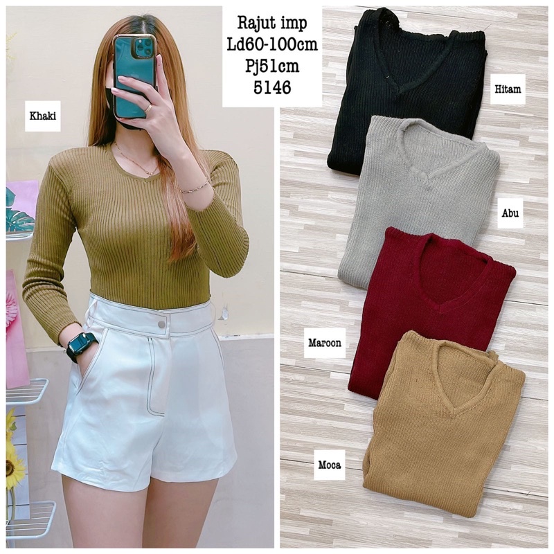 Sweater Rajut Wanita kerah V neck Korea lengan panjang Atasan Wanita Knit Premium Tebal