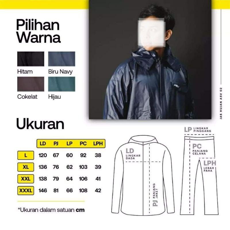 Jas Hujan ASV Original Full Rubber Karet Size L XL XXL XXXL Stelan Jaket Celana Jumbo
