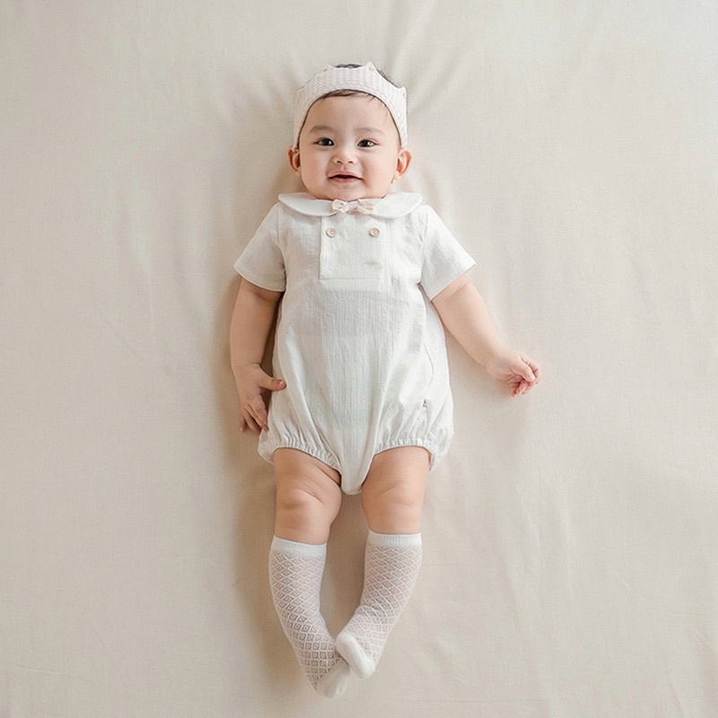 Olov romper bayi laki laki putih/ baju aqiqah ulang tahun ( K4)