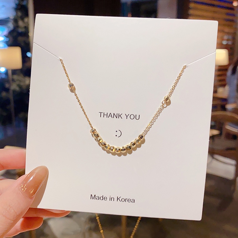 Kalung Rantai Manik-Manik Emas Bahan Titanium Steel Gaya Retro Untuk Wanita