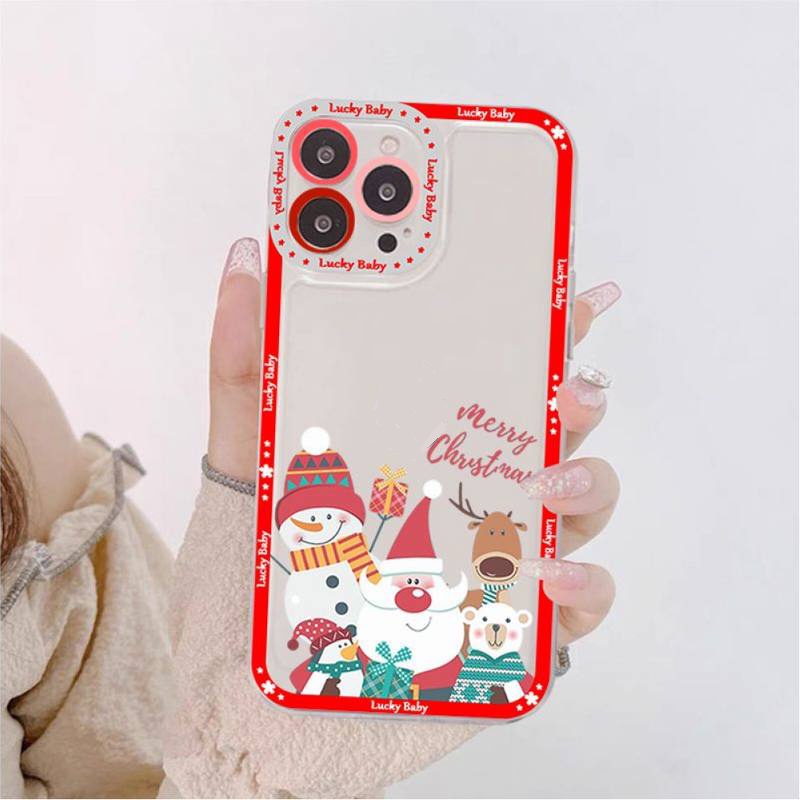 Soft Case Silikon TPU Transparan Shockproof Motif Natal Untuk IPhone 14 13 12 11 Pro XS X MAX XR 6S 7 8 Plus Mini