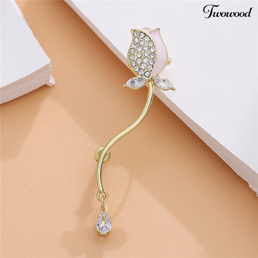 1pc Anting Klip Desain Bunga Tulip Aksen Berlian Imitasi Gaya Retro Untuk Hadiah