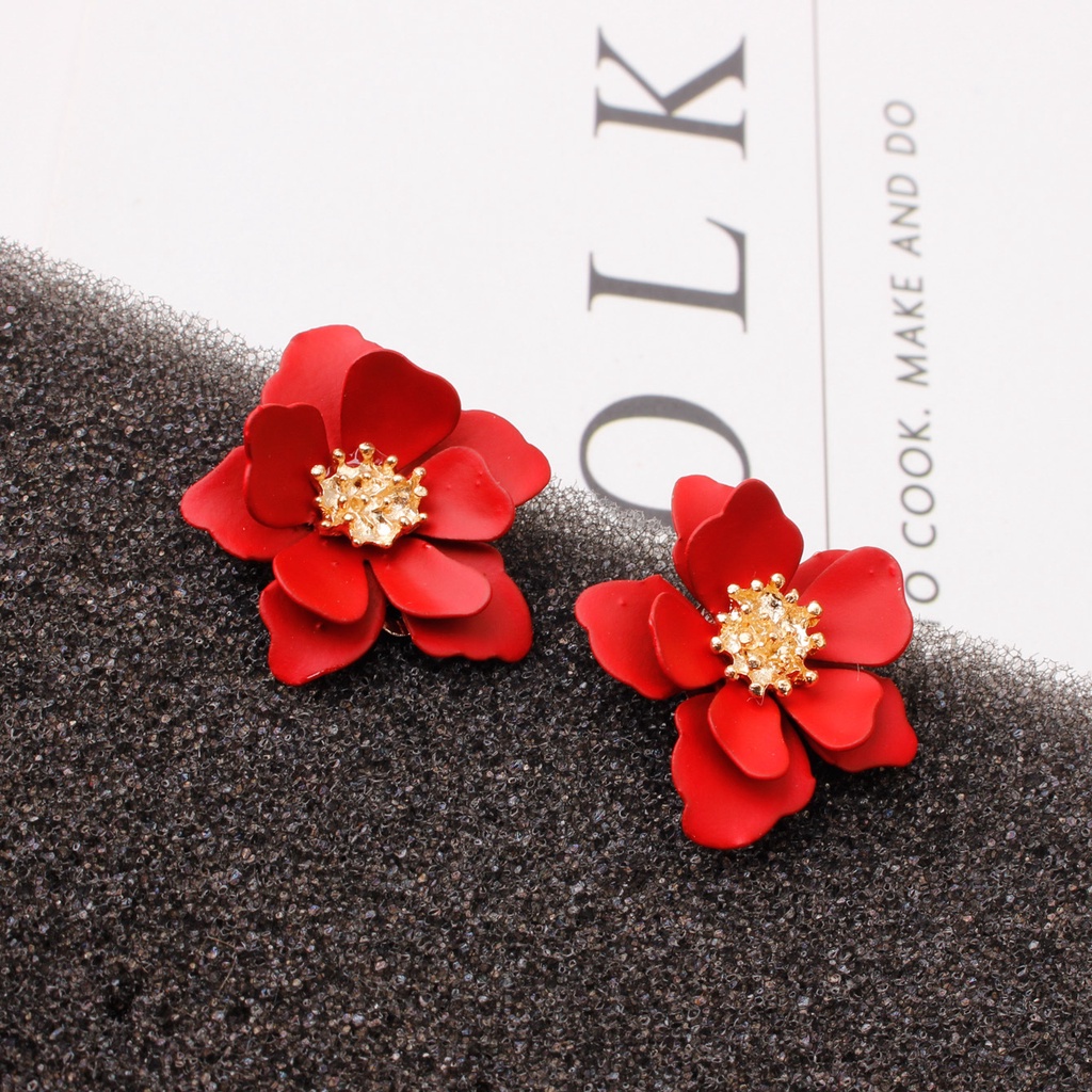 Anting Stud Desain Bunga Frosted Untuk Wanita