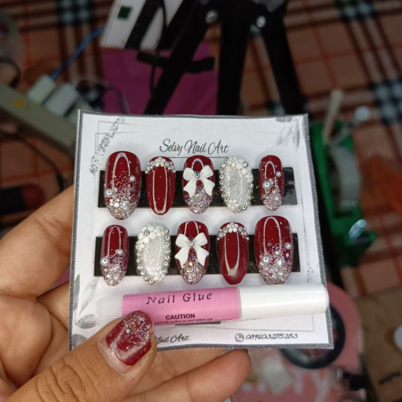 Kuku palsu wedding pita putih fake nails nail art kupal wedding