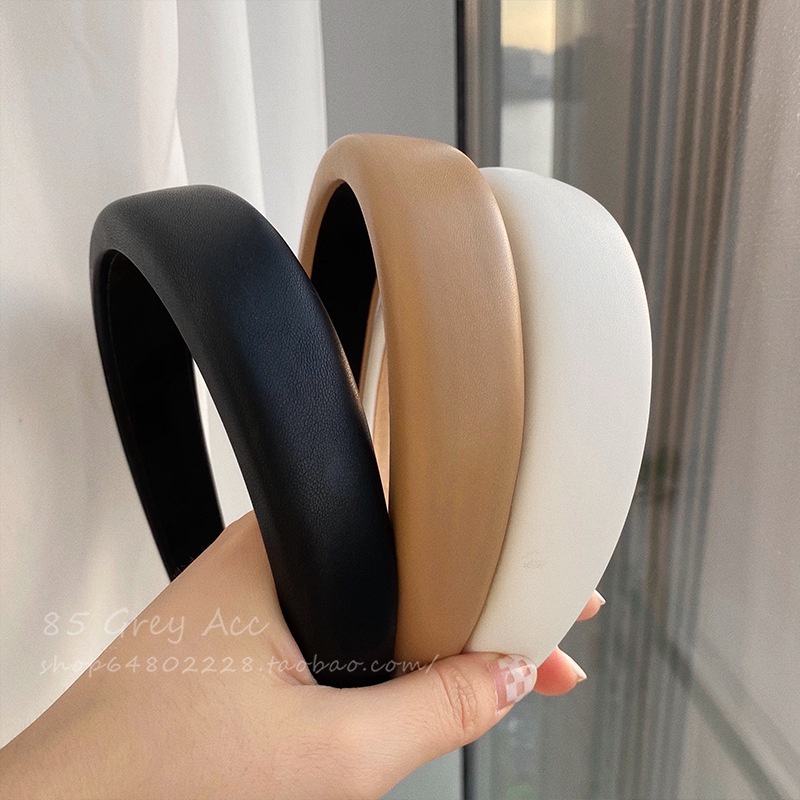 EARTHTONE COLOR WIDE PADDED LEATHER HEADBAND BANDO KULIT BESAR LEBAR ELEGAN POLOS COKLAT HITAM PUTIH  BENDO KOREA TEBAL HAIRBAND AKSESORIS RAMBUT HAIR ACCESSORIES