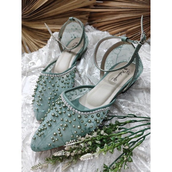 sepatu wanita rachel sage green tali 2cm tahu