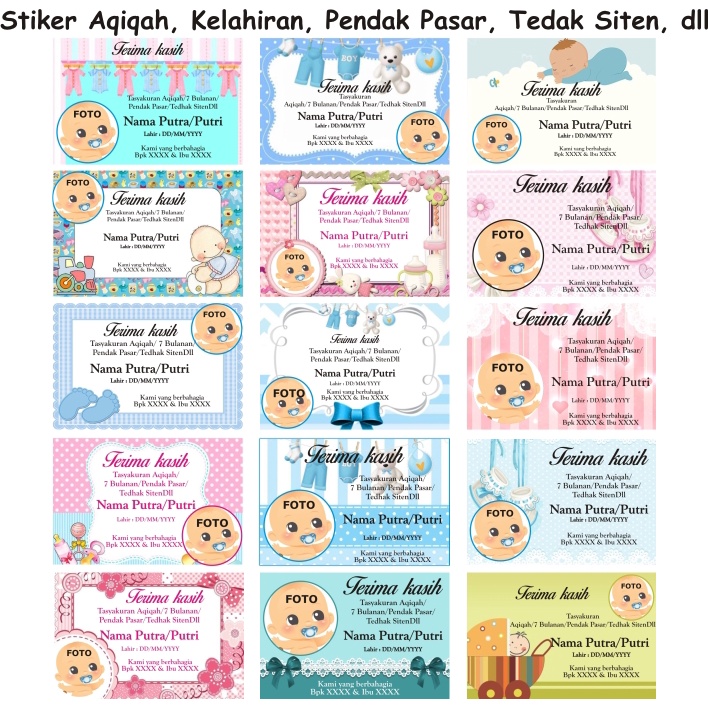 

Stiker Aqiqah/Stiker Selapan/Stiker Pendak Pasar/turun tanah/Tingkepan/Mitoni/Ultah/Stiker lahiran/Stiker tedhak siten