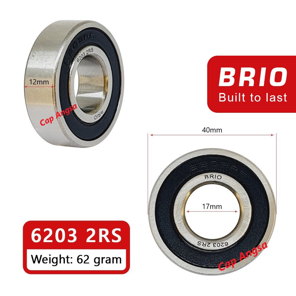 BRIO BEARING 6203 2RS 10pc KLAHER LAHER BERING KLAHAR LAHAR BANTALAN BOLA RODA DEPAN BELAKANG GEAR