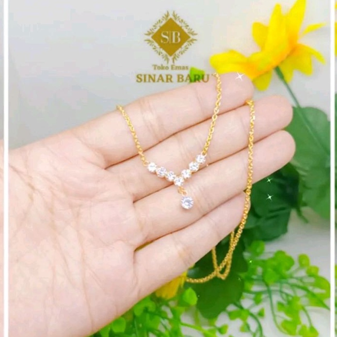 Emas Asli 7K Kalung Set Liontin V Full mata
