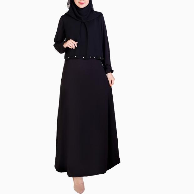 Dress Gamis Syahri lengan Panjang Sifon mote - Jfashion Sifon mote - Biru
