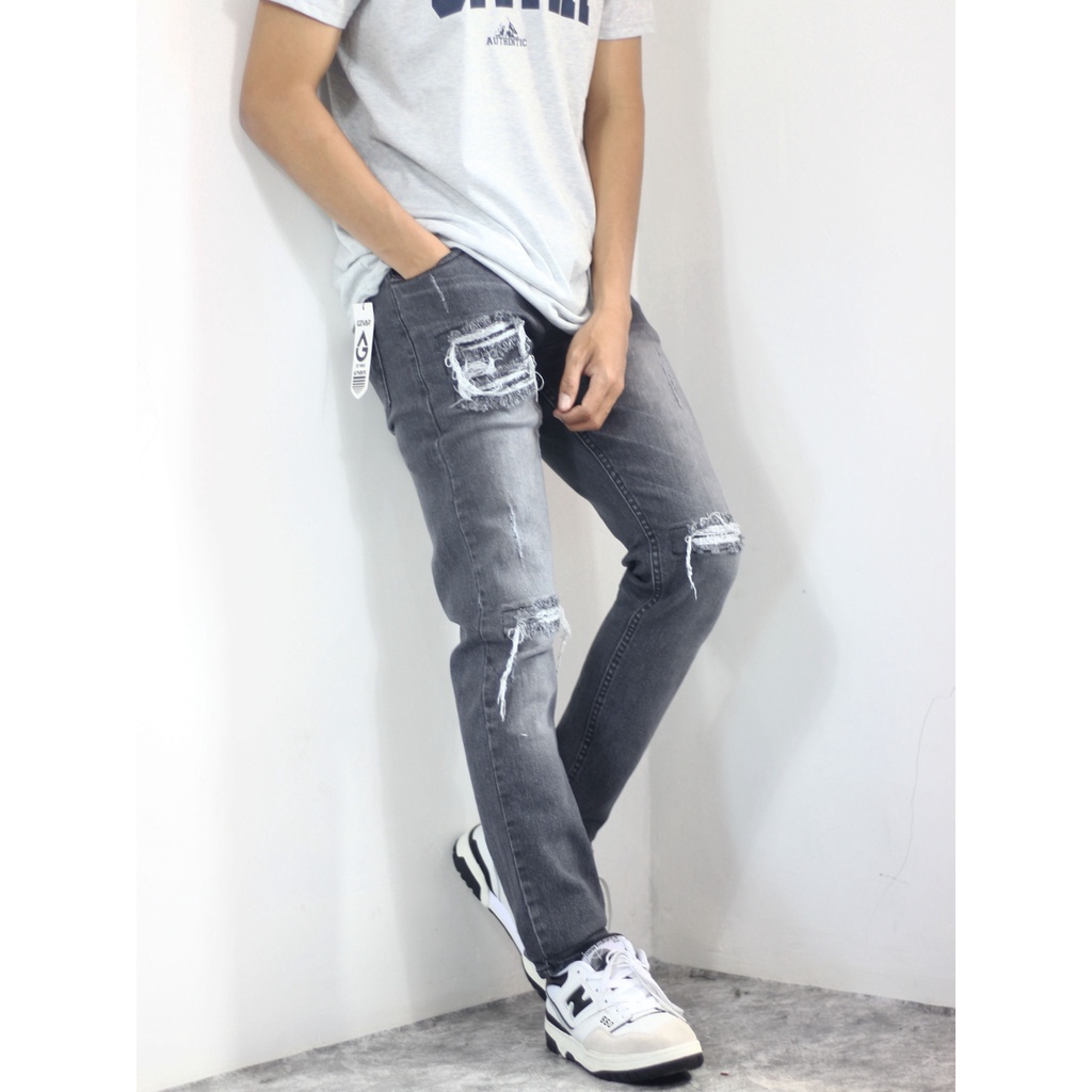 celana jeans sobek lutut pria  / jeans pria sobek / jeans pria slim fit abu abu / jeans panjang pria sobek / jeans slimfit pria sobek