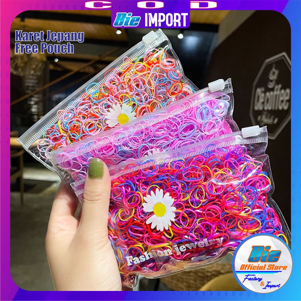 2000 Pcs Ikat Rambut Karet Jepang Premium Free Pouch Size Besar