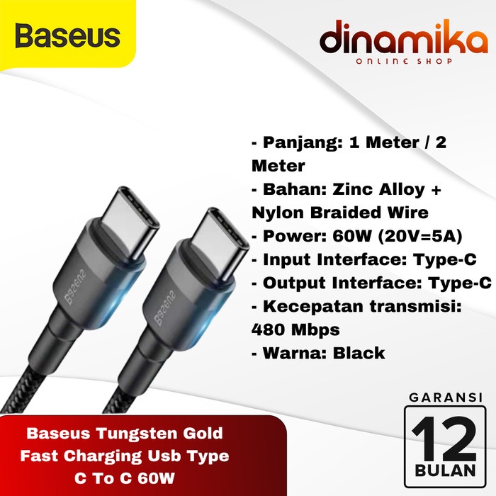 Baseus Tungsten Gold Fast Charging Usb Type C To C 60W