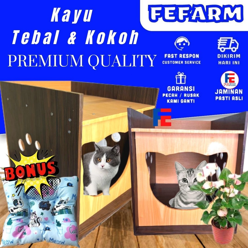 RUMAH KANDANG KUCING LUCU HARGA MURAH UKURAN BESAR JUMBO XL PREMIUM DAN ELEGAN BAHAN KAYU FEFARM