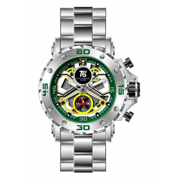 jam tangan pria Mewah T5 H3954G Rantai Silver Green Chrono aktif Original