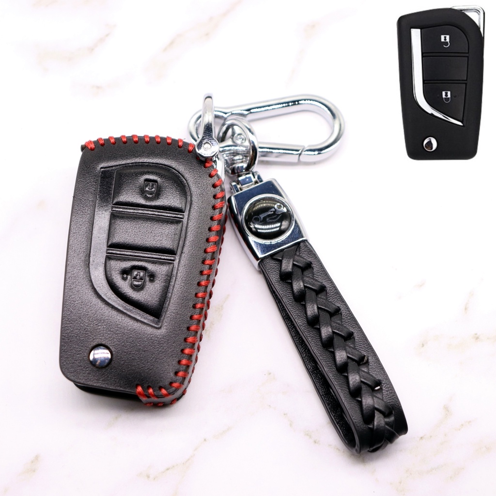 Casing Kunci Remote Mobil Keyless 2 Tombol Bahan Kulit Untuk Toyota Hilux Innova Vios