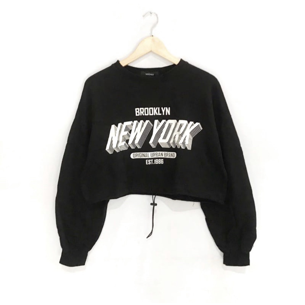 NEW YORK SWEATER OVERSIZE CROP BAHAN FLEECE