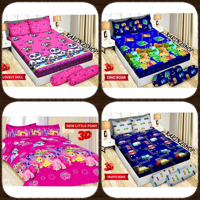 Sprei BONITA LOVELY DOLL/TRAFFIC ROAD/DINO ROAR/NEW LITTLE PONY (uk. King 180/Queen 160)
