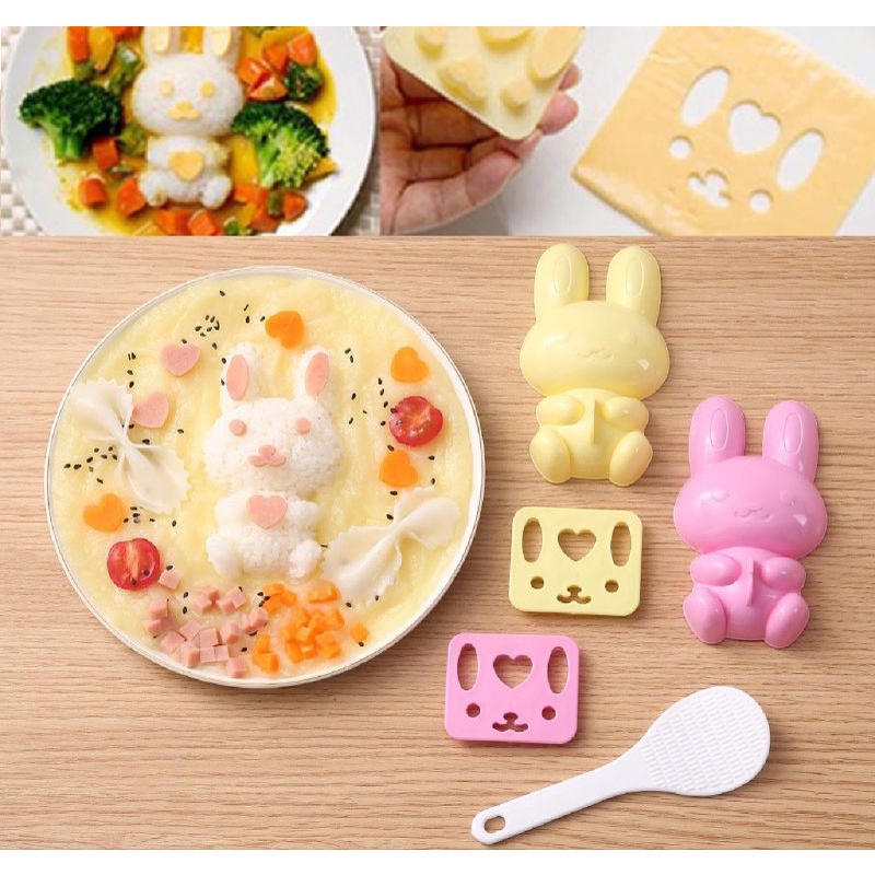 LL cetakan nasi set / cetakan bento karakter / set cetakan bento kelinci / bento mold / rice mould