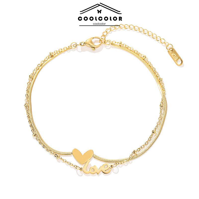 COD❤️Gelang Kaki Titanium Emas 18k 2 Layer LOVEHuruf Hati Anti Karat  Aksesoris Wanita Korea Unisex 2022 terbaru